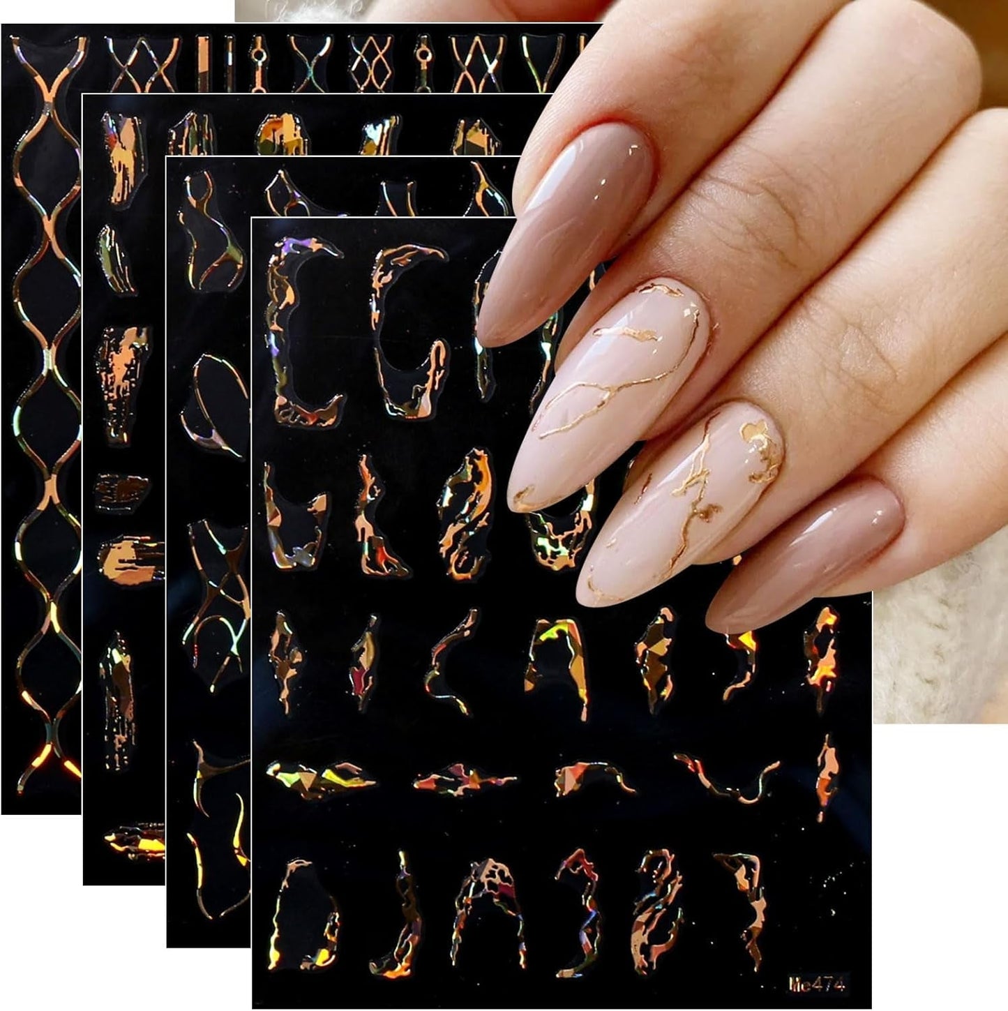 JMEOWIO Nagelsticker Marmor Linie 9 Blatt Nail Art Naklejka Selbstklebend Nagelaufkleber Silber Bunt Dekoration Nageldesign Zubehör