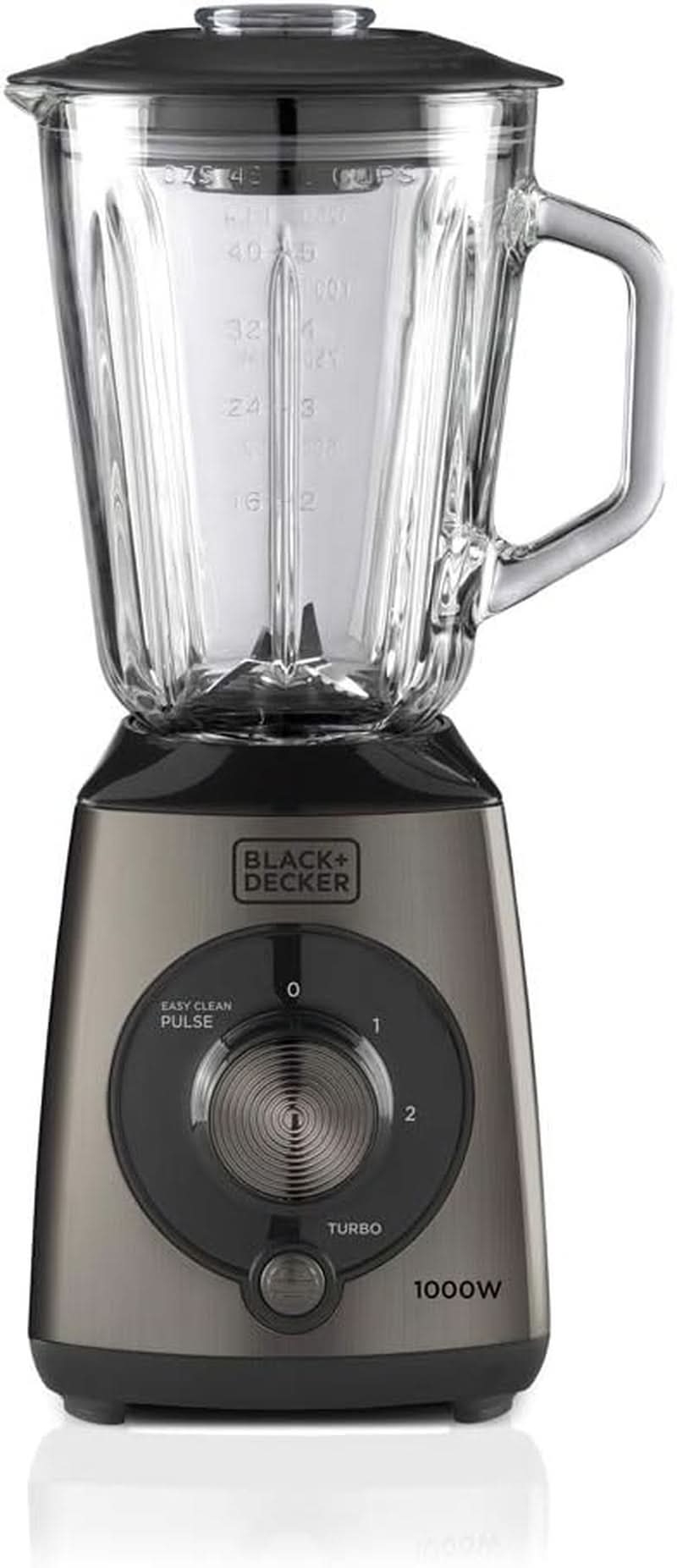 BLACK+DECKER Mikser stojący | 500W | 2 prędkości | Funkcja impulsu | Glaskrug | 1,5 l | Edelstahlmesser Mit 4 Klingen | Herausnehmbar Und Leicht Zu Reinigen | Kuchnia Weiß Und Grau Naty Shop 1000W Edelstahl