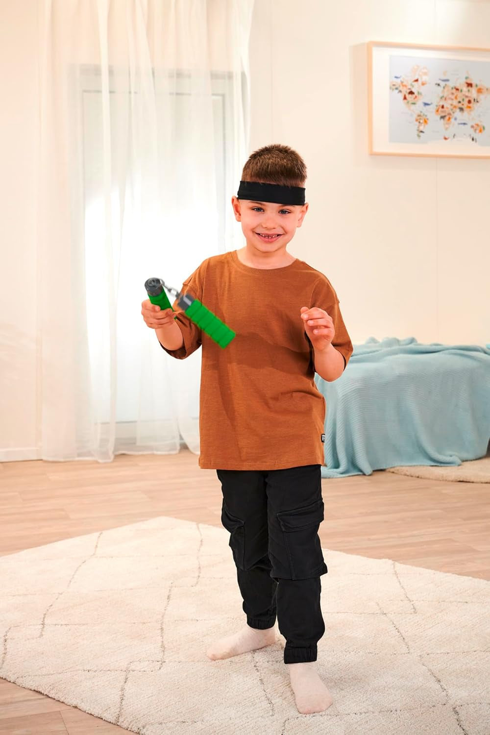 Następny Ninja Nunchaku, dźwięk, uchwyt owinięty miękkim materiałem, 13 cm, odgrywanie ról, od 3 lat, zielony Figurki Naty Shop
