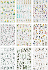 JMEOWIO Nagelsticker Bunte Blumen 9 Blatt Nail Art Naklejka Selbstklebend Nagelaufkleber Frühling Sommer Blumen Dekoration Nageldesign Zubehör
