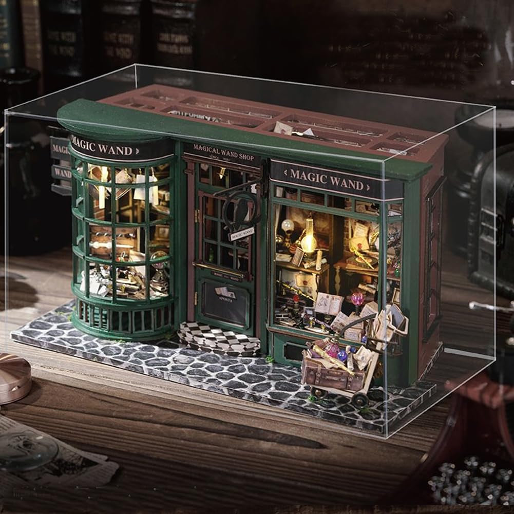 Magic Shop domek dla lalek z osłoną przeciwpyłową DIY miniaturowe meble do domku dla lalek zestaw w skali 1:24 kreatywny prezent dla dzieci nastolatki prezent urodzinowy