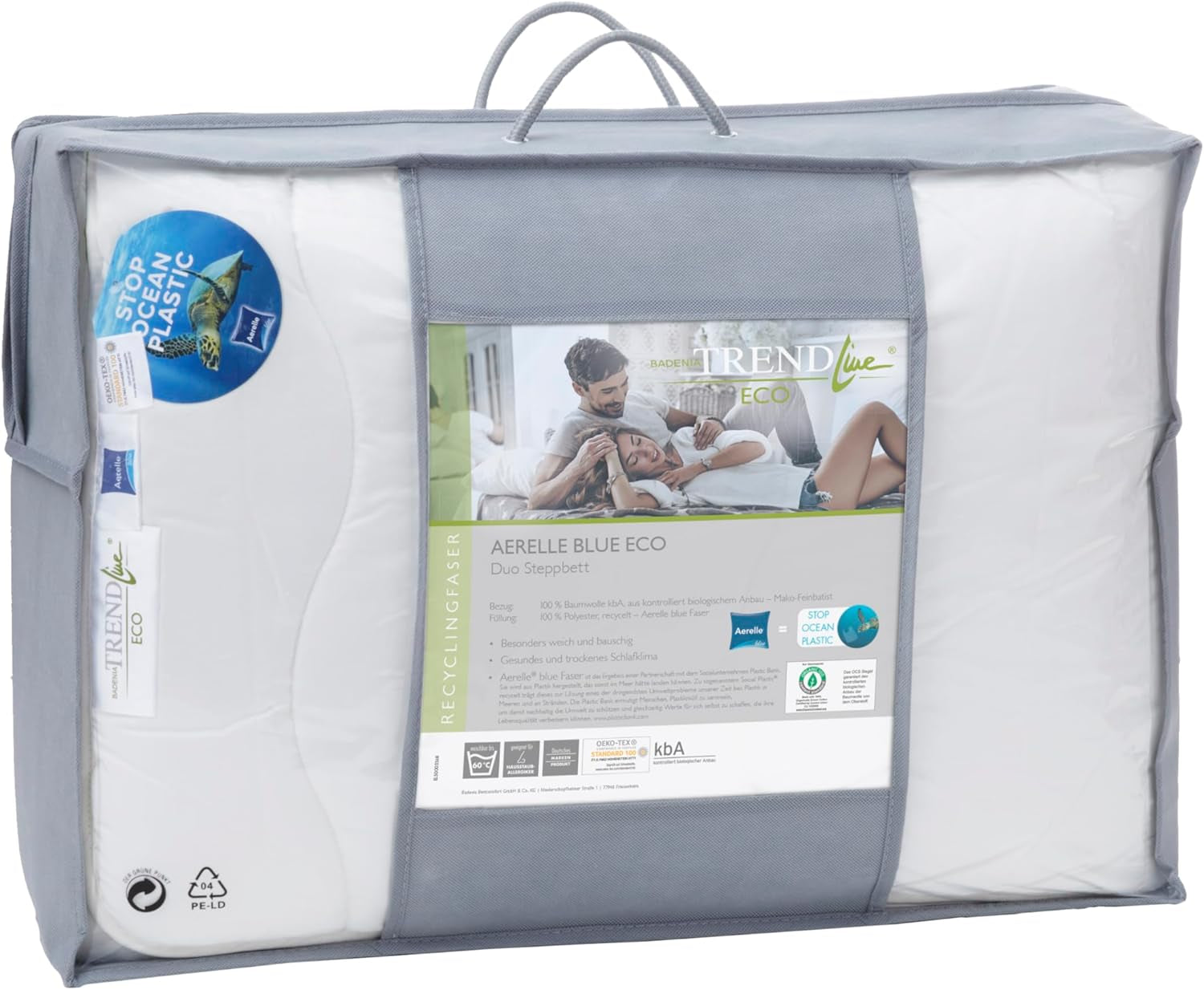Badenia Trendline Eco kołdra Aerelle Blue Duo 135 X 200 cm, biała, z certyfikatem Öko-Tex, wyprodukowana zgodnie z niemieckimi standardami jakości. Kołdry i kołdry Naty Shop