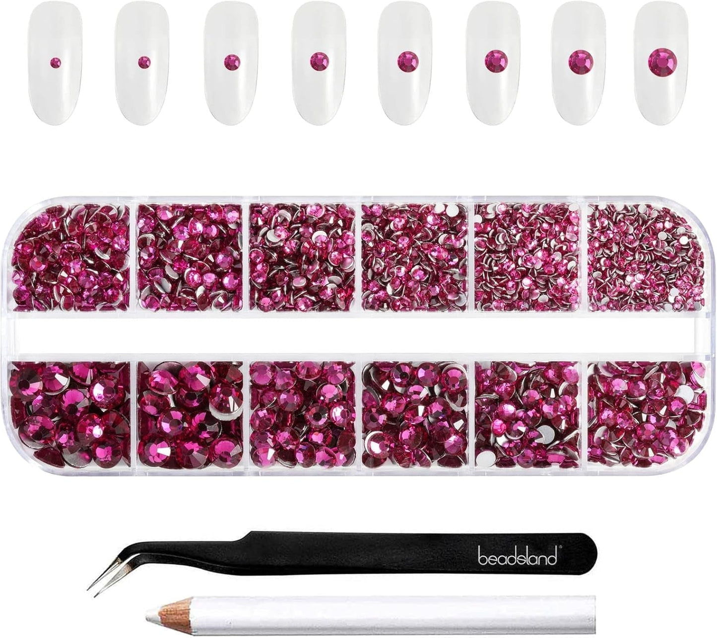 Beadsland 2500 szt. Glas Nailart Strasssteine ​​​​Kristall Flatback Edelsteine ​​​​Runde, ​​Für Handwerk Gemischt 8 Größen SS4 ~ SS30 Mit Picking Pinzette Und Stift (Kristall Weiss)