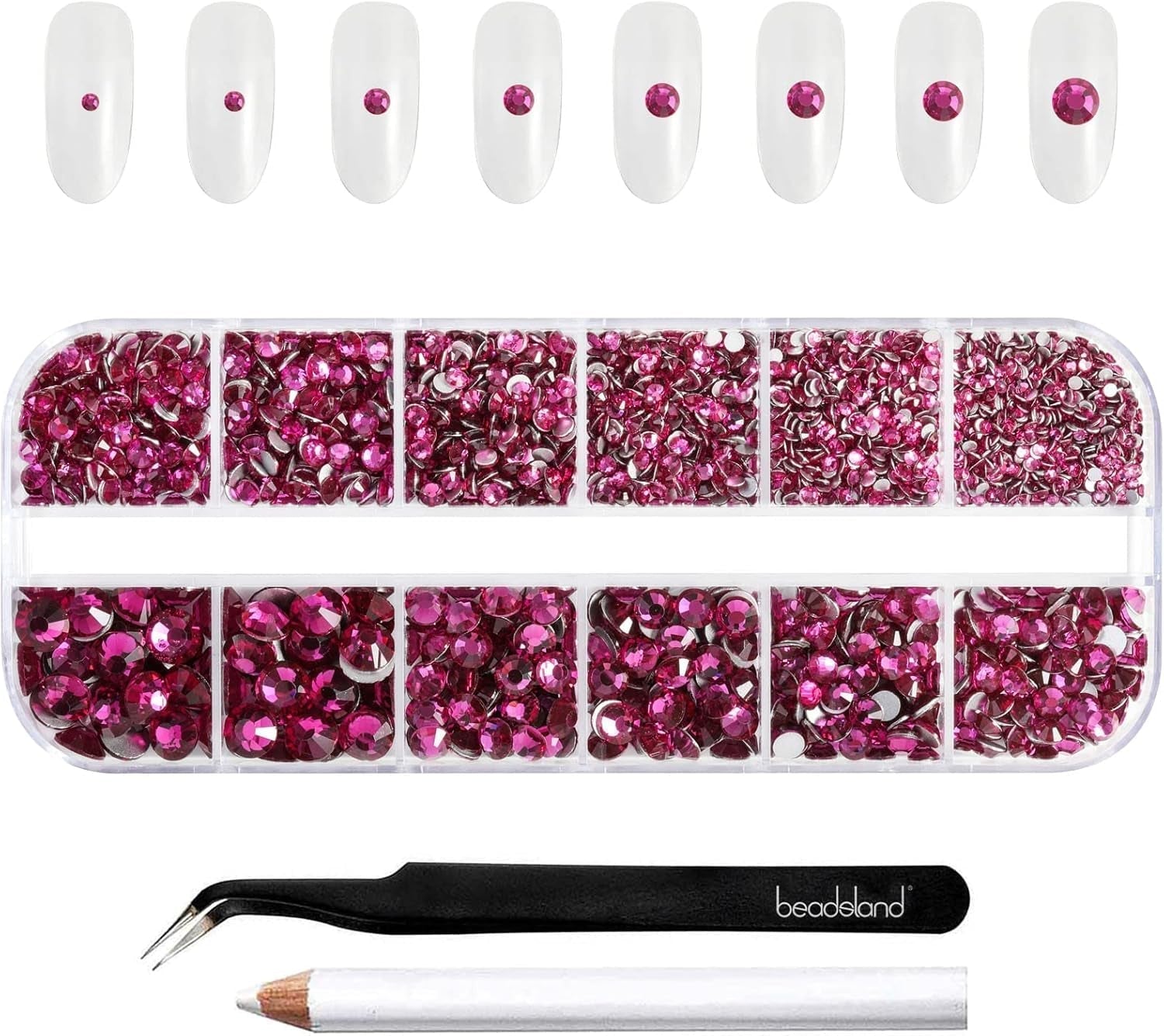 Beadsland 2500 szt. Glas Nailart Strasssteine ​​​​Kristall Flatback Edelsteine ​​​​Runde, ​​Für Handwerk Gemischt 8 Größen SS4 ~ SS30 Mit Picking Pinzette Und Stift (Kristall Weiss)