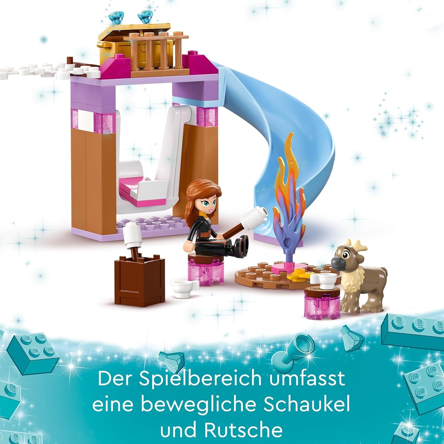 LEGO Disney Kraina Lodu Pałac Elsy, Zamek Królowej Lodu, lalka Księżniczka ELSA i Anna oraz 2 figurki zwierząt, świetny prezent dla 4-letnich dziewcząt i chłopców 43238 Zestawy do budowania Besuche den LEGO-Store