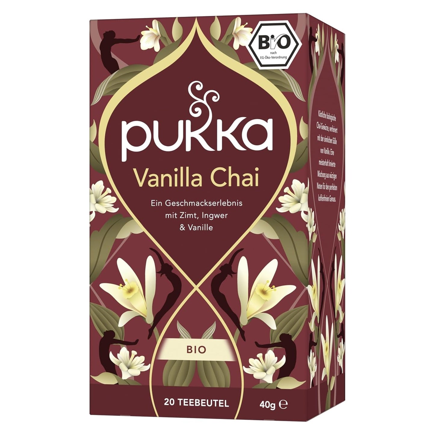 Pukka | Mieszanka organicznych herbat smakowych „Vanilla Chai” | Cynamon, imbir i wanilia | Herbata na poczęstunek z naturalną słodyczą | Opakowanie 1 | 20 torebek herbaty