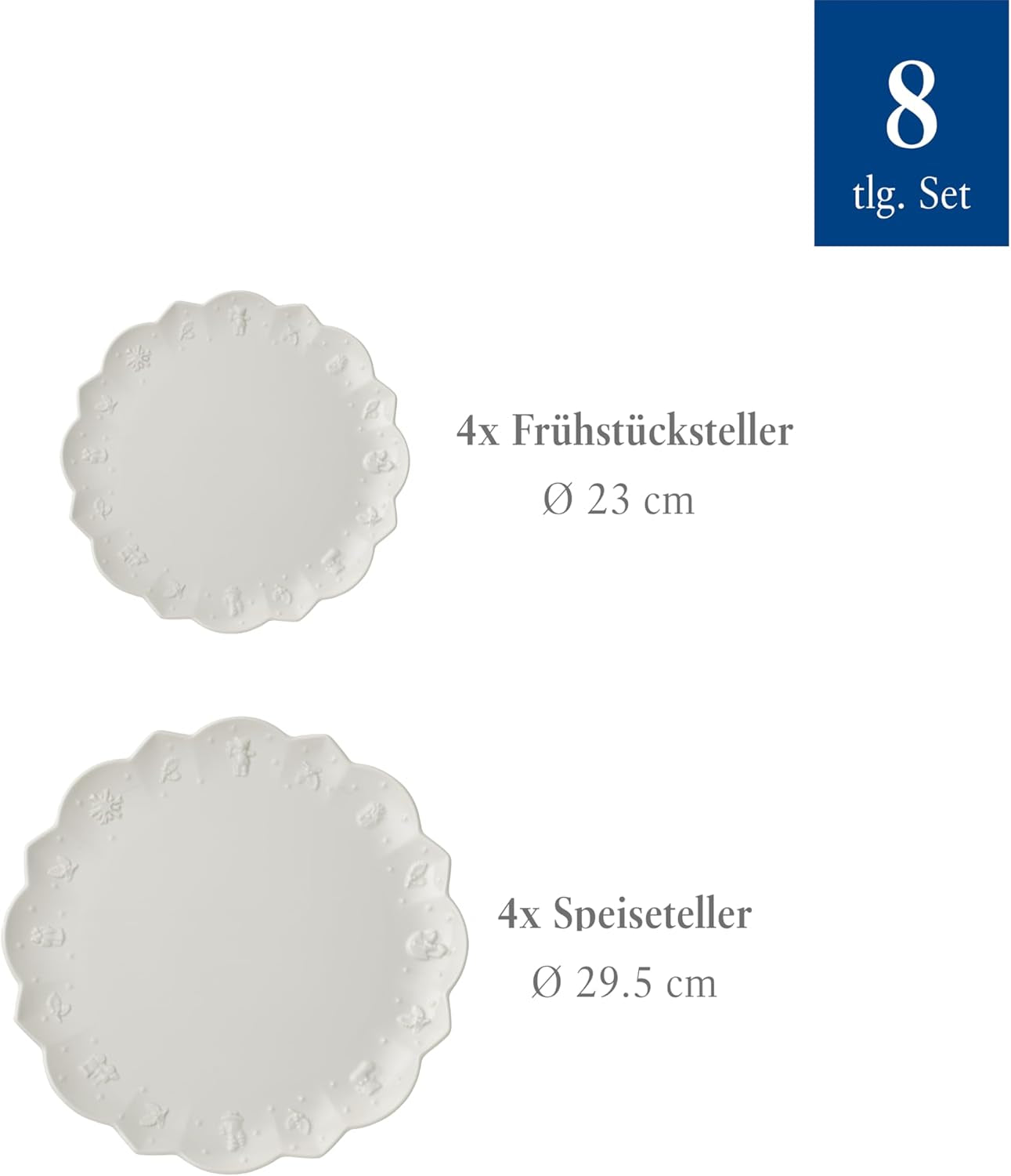 Villeroy & Boch Toy's Delight Royal Classic 8-częściowy zestaw naczyń obiadowych, można myć w zmywarce i używać w kuchence mikrofalowej, biały, talerze, zestaw naczyń obiadowych dla 4 osób, zastawa bożonarodzeniowa, zabawki, porcelana premium