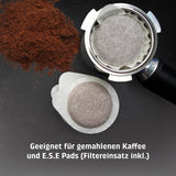 CASO EspressoGourmet Crema - Ekspres z kolbą ze spieniaczem do mleka, espresso, cappuccino, kolba ze stali nierdzewnej, pompa ULKA 20 bar, ekspres do kawy, kawa mielona, ​​kapsułki ESE