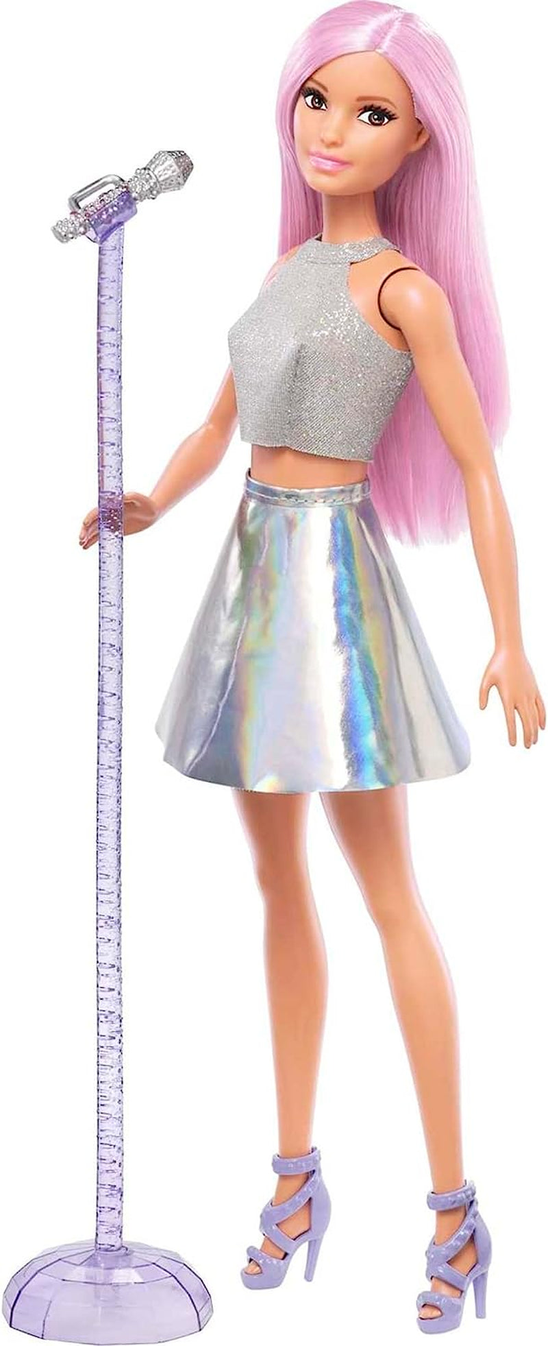 Lalka Barbie Pop Star w błyszczącej spódniczce z mikrofonem i różowymi włosami Prezent dla dzieci w wieku 3–7 lat JCW42 Olśniewające lalki Naty Shop różowe