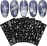 JMEOWIO Nagelsticker Weihnachten Gold Glitter Silber 8 Blatt Nail Art Naklejka Selbstklebend Nagelaufkleber Schneeflocke Winterurlaub Dekoration Nageldesign Zubehör