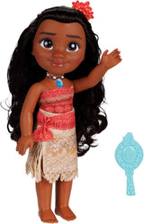 Lalka Disney Princess Moana 35 cm, odblaskowe, brokatowe oczy, ruchome stawy, odpinany strój, klips w kształcie kwiatka, długie włosy, dla dziewczynek w wieku 3 lat i więcej