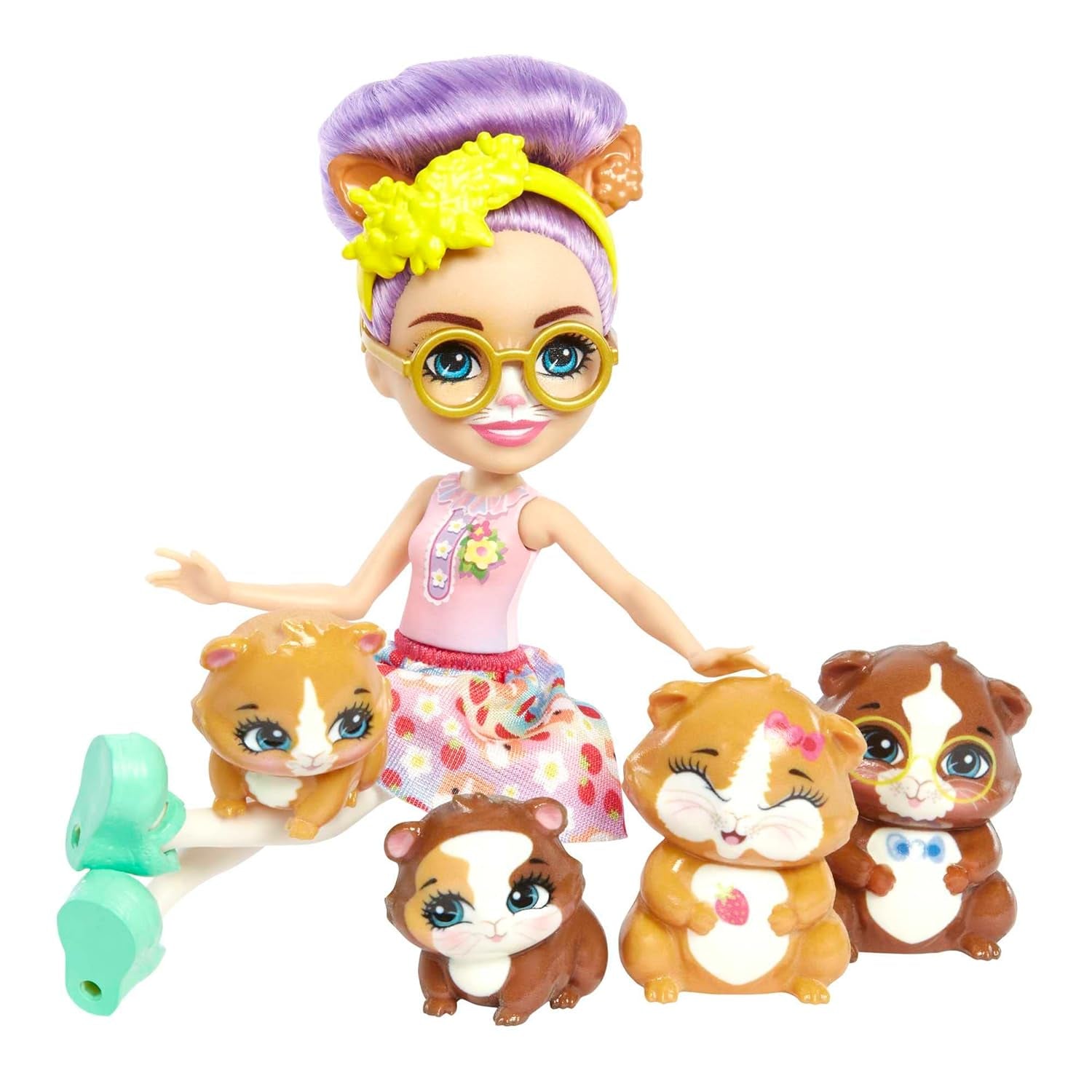 ENCHANTIMALS City Tails Glee Guinea Pig Family – lalki świnek morskich z 4 uroczymi figurkami świnek morskich, dla dzieci w wieku od 4 lat, HHB84