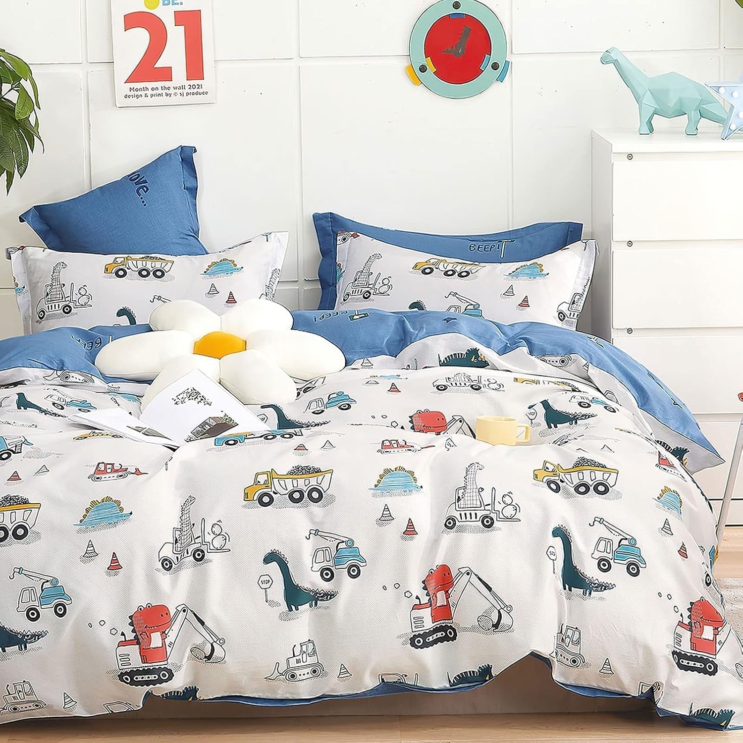 Pościel dla dzieci, unisex, dinozaury, bawełna Pościel - dziecięca Naty Shop Model B 135 X 200 cm + 80 X 80 cm