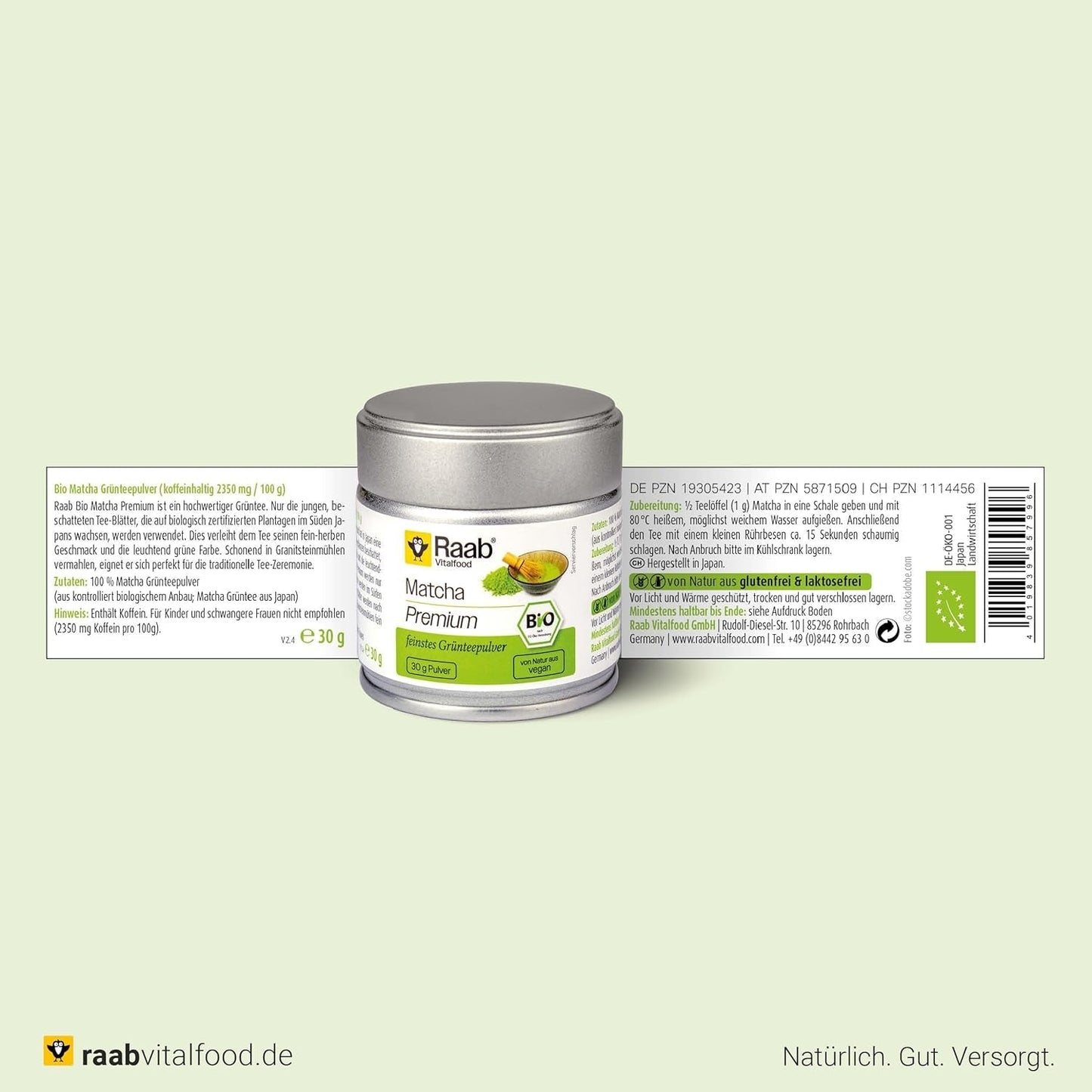 Raab Vitalfood® Premium Bio Matcha w proszku (30g) - Oryginalna z Japonii, czysta matcha w proszku bez dodatków, drobno zmielona, ​​o lekko gorzkim smaku, zielona herbata w proszku, wegańska, ceremonia herbaciana