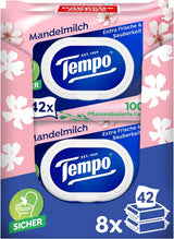 Chusteczki toaletowe nawilżone Tempo „Gentle & Sensitive” - Megapack - 16 opakowań po 42 chusteczki w każdym - Duo Pack - Natural Aloe Vera - Papier higieniczny, testowany dermatologicznie, neutralny dla skóry