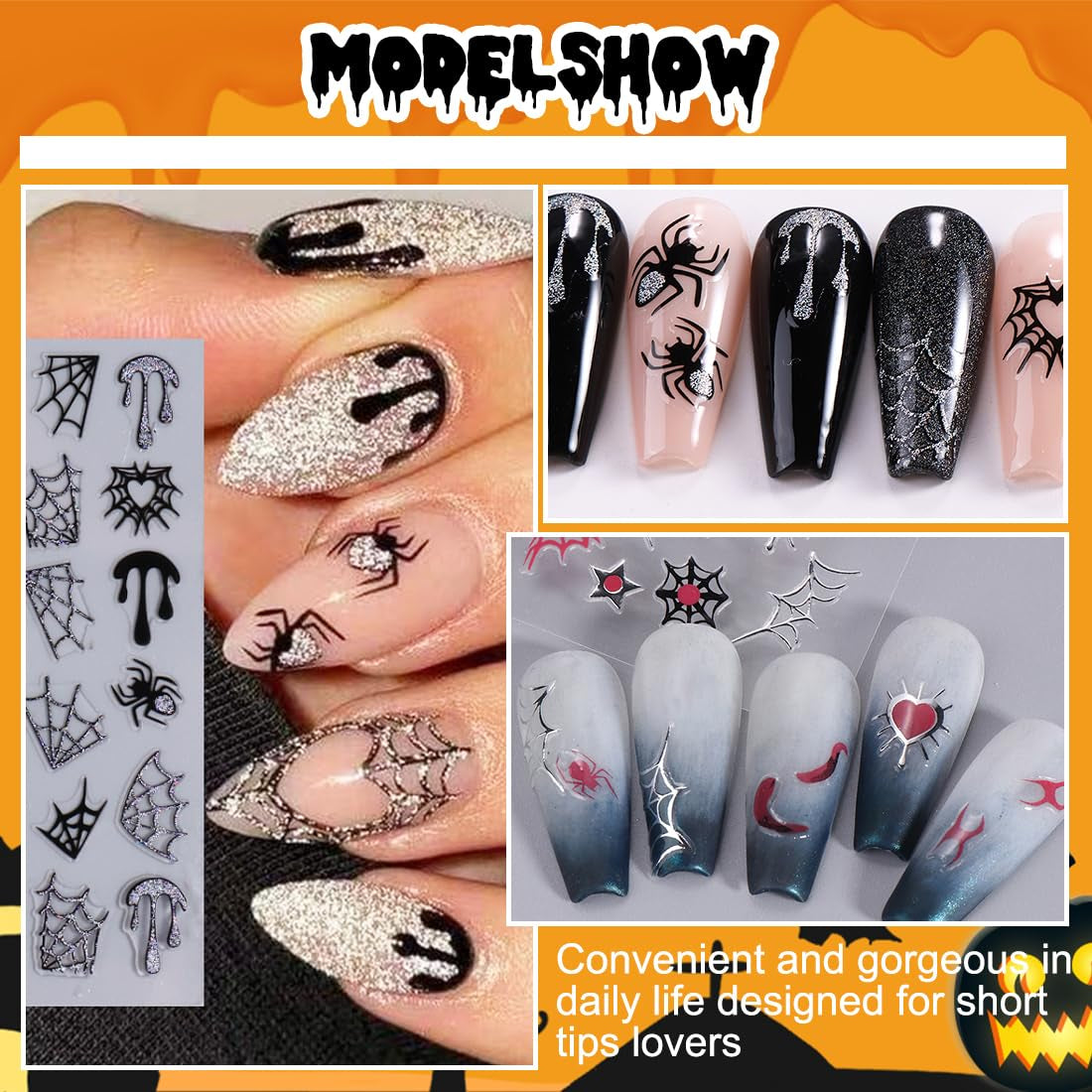 5 sztuk Halloweenowych naklejek na paznokcie 3D, stereoskopowych naklejek na paznokcie 5D, ozdób do paznokci, akcesoriów do projektowania paznokci