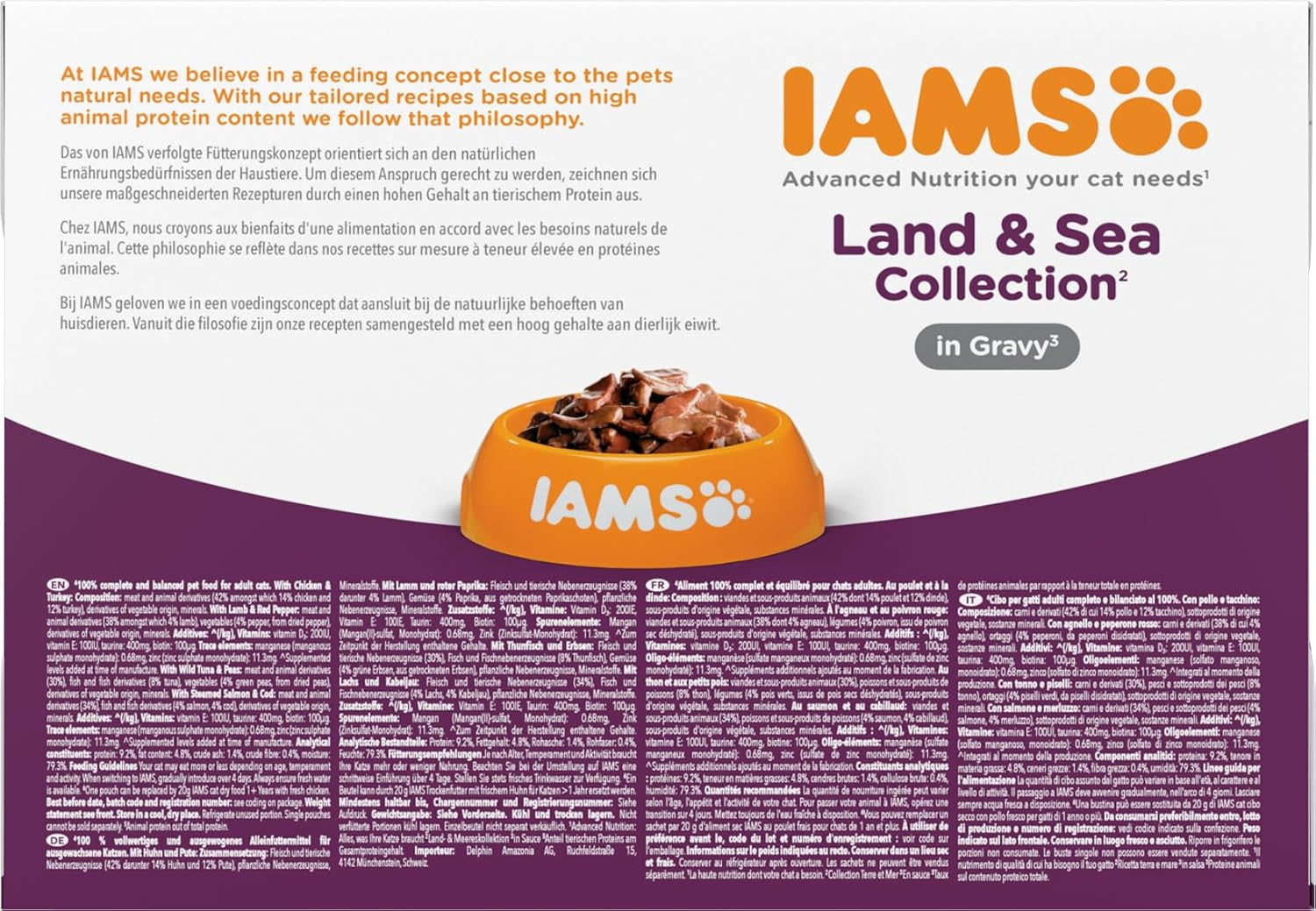 IAMS Delights Land & Sea Collection Mokra karma dla kotów - asortyment mięs i ryb Opakowanie zbiorcze w sosie, mokra karma dla kotów od 1 roku życia, 12 x 85 g