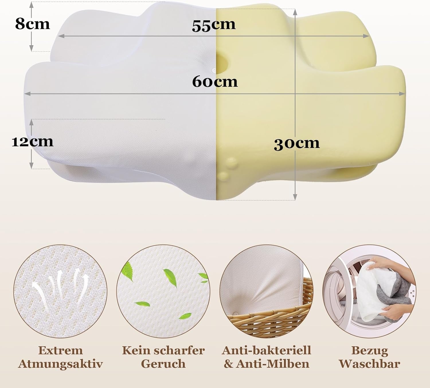 Poduszka pod szyję Wellsync Poduszka ergonomiczna Poduszka z pianki memory Poduszka ortopedyczna dla osób śpiących na boku Podkłady na plecach Podkłady na brzuch Ból szyi Biały Szary Poduszki ortopedyczne szyjki macicy Naty Shop