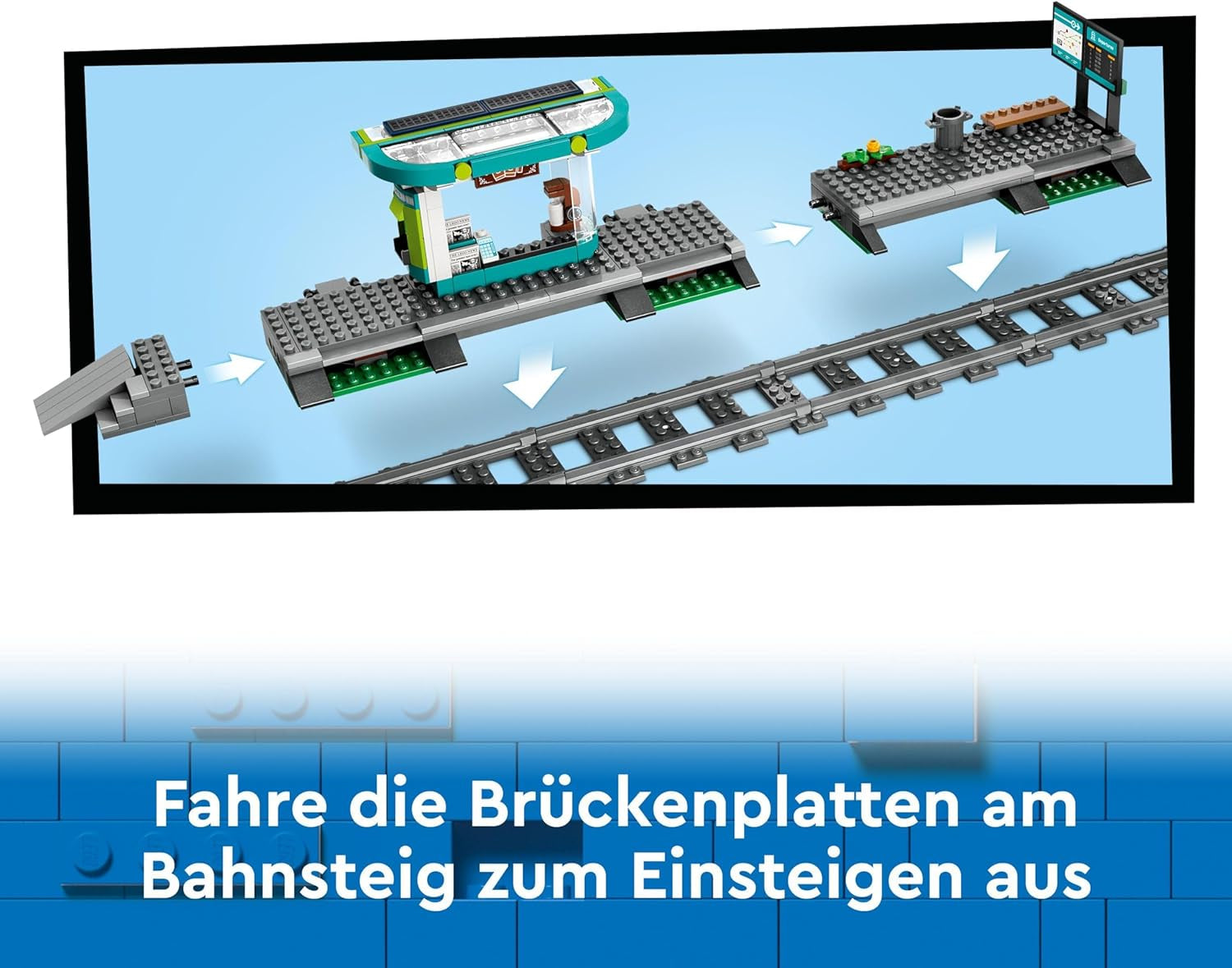 LEGO City tramwaj ze stacją, pomysł na prezent dla fanów zabawek samochodowych od 7 lat, z 6 minifigurkami i psem przewodnikiem do odgrywania ról, zabawka do budowania 60423 Zestawy do budowania Besuche den LEGO-Store