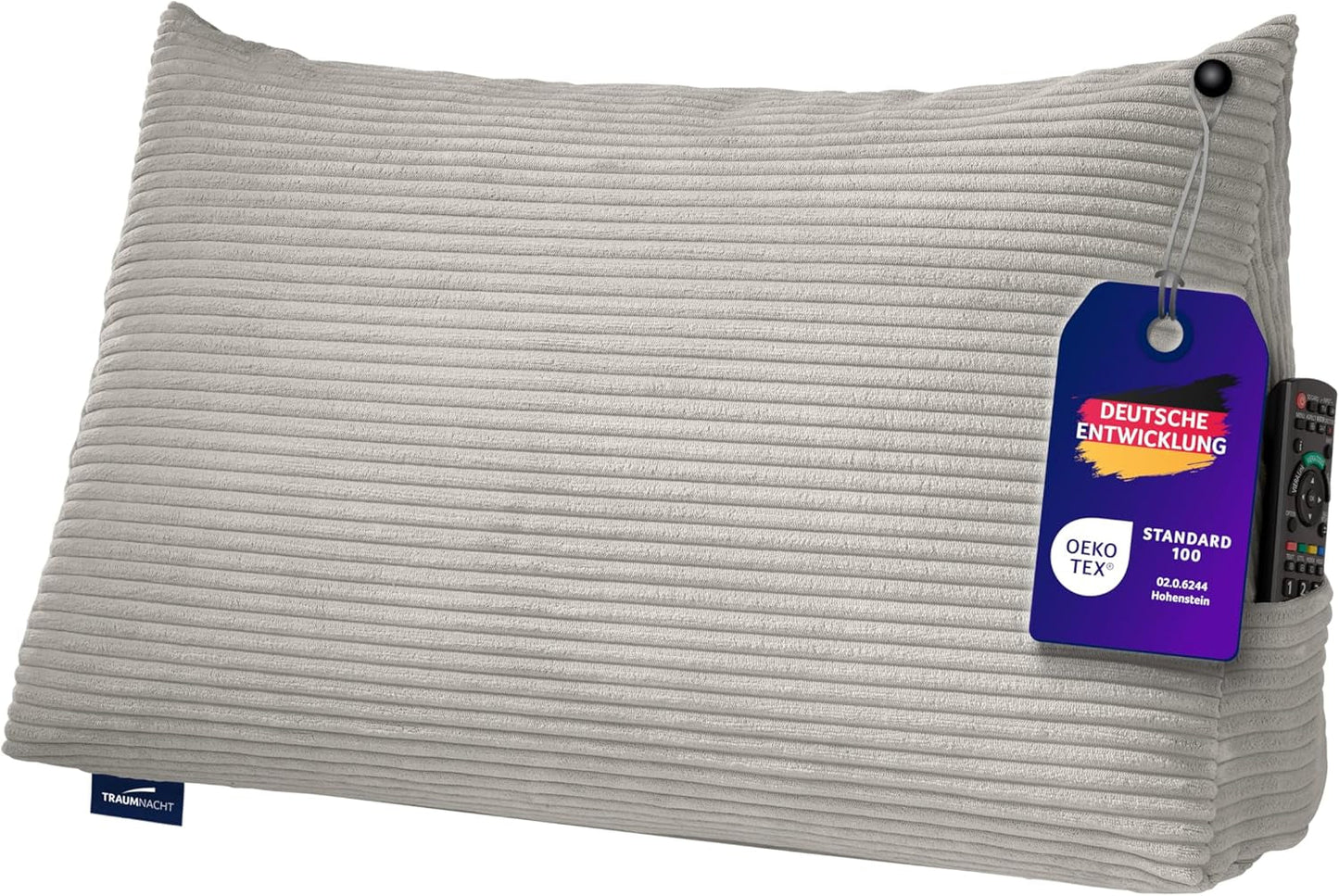 Poduszka do czytania Traumnacht Cosy Back Cushion, 70 x 40 cm ciemnoszara, zdejmowany i nadający się do prania pokrowiec wykonany w 100% z poliestru, praktyczna kieszeń boczna, certyfikat Oeko-Tex, wyprodukowana zgodnie z niemieckimi standardami jakości