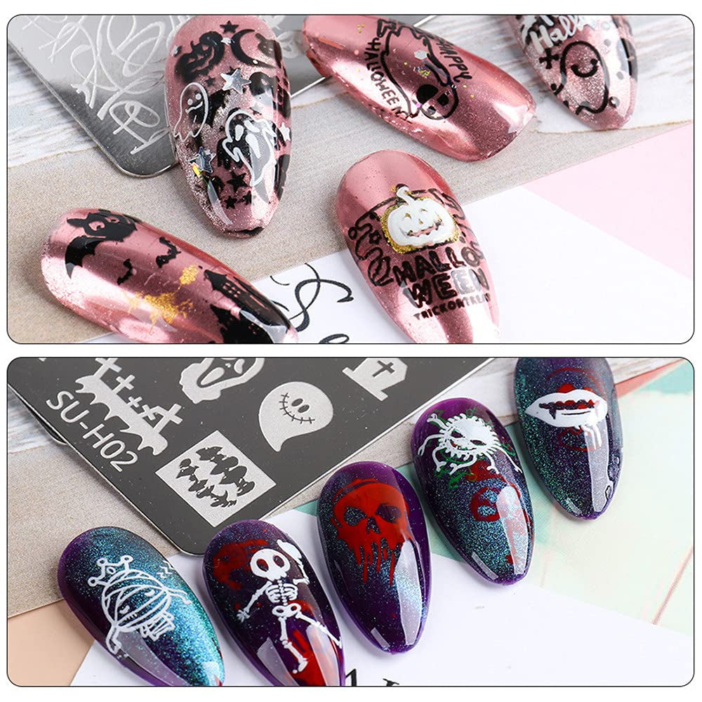 JMEOWIO Szablony do stemplowania paznokci Halloween 6 Stück Nagelstempel Szablony Nail Art Dekoration Nageldesign Zubehör Böse Gruselige Kürbis-Geisterhexe