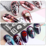 JMEOWIO Szablony do stemplowania paznokci Halloween 6 Stück Nagelstempel Szablony Nail Art Dekoration Nageldesign Zubehör Böse Gruselige Kürbis-Geisterhexe