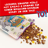 FRECHE FREUNDE KIDS, Bobs & DIKKAs Chrupiące musli kakaowe z bananami, Muesli z chrupiącą czekoladą dla dzieci, o niskiej zawartości cukru, bez dodatków, 100% wegańskie, 6 sztuk (6 x 280g)