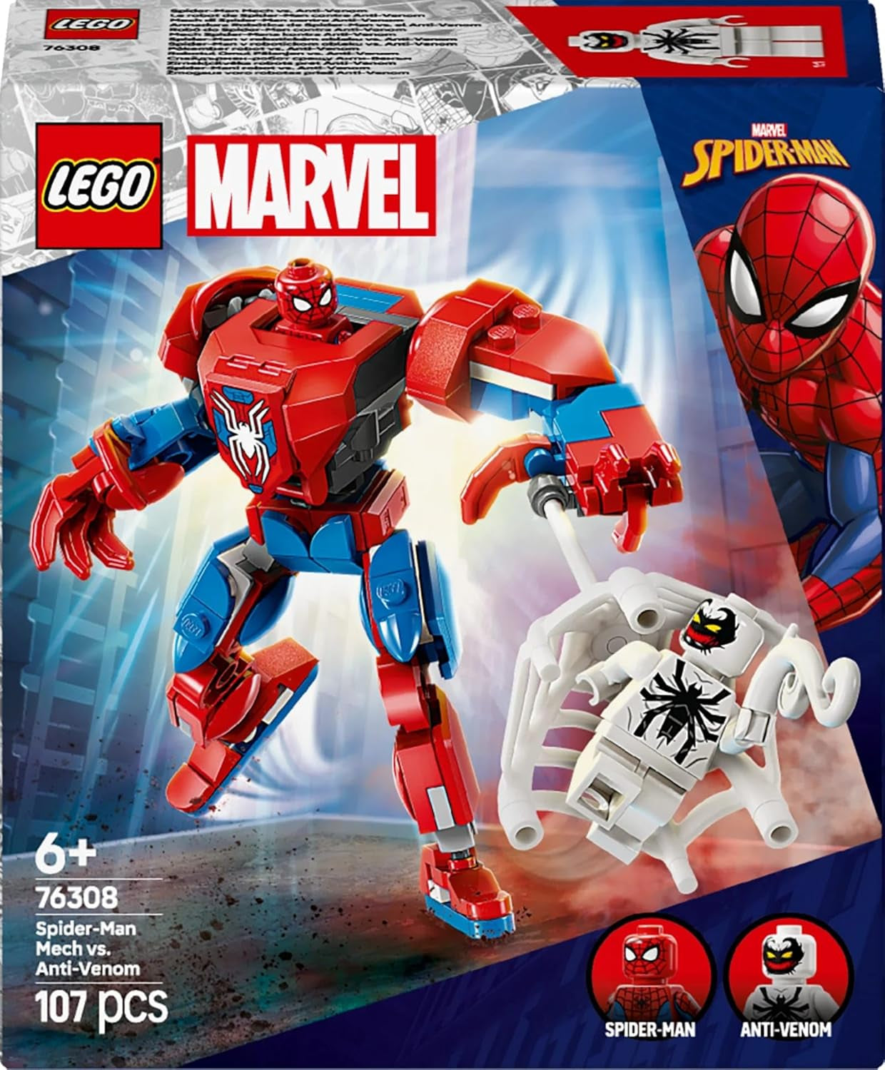 LEGO Marvel Spider-Man Mech kontra. Anti-Venom — zabawka superbohatera z 2 minifigurkami — figurka z ruchomymi rękami, nogami i palcami — prezent dla chłopców i dziewcząt w wieku od 6 lat 76308 Besuche den LEGO-Store Zestawy konstrukcyjne
