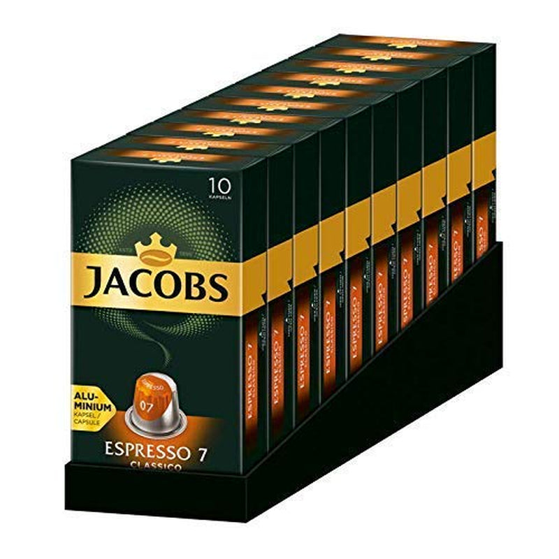 Jacobs Kaffeekapseln Espresso Classico, Intensität 7/12, 10 x 10 Getränke, kompatybilna z Nespresso* Kaffee Kapseln, 100 Kapseln