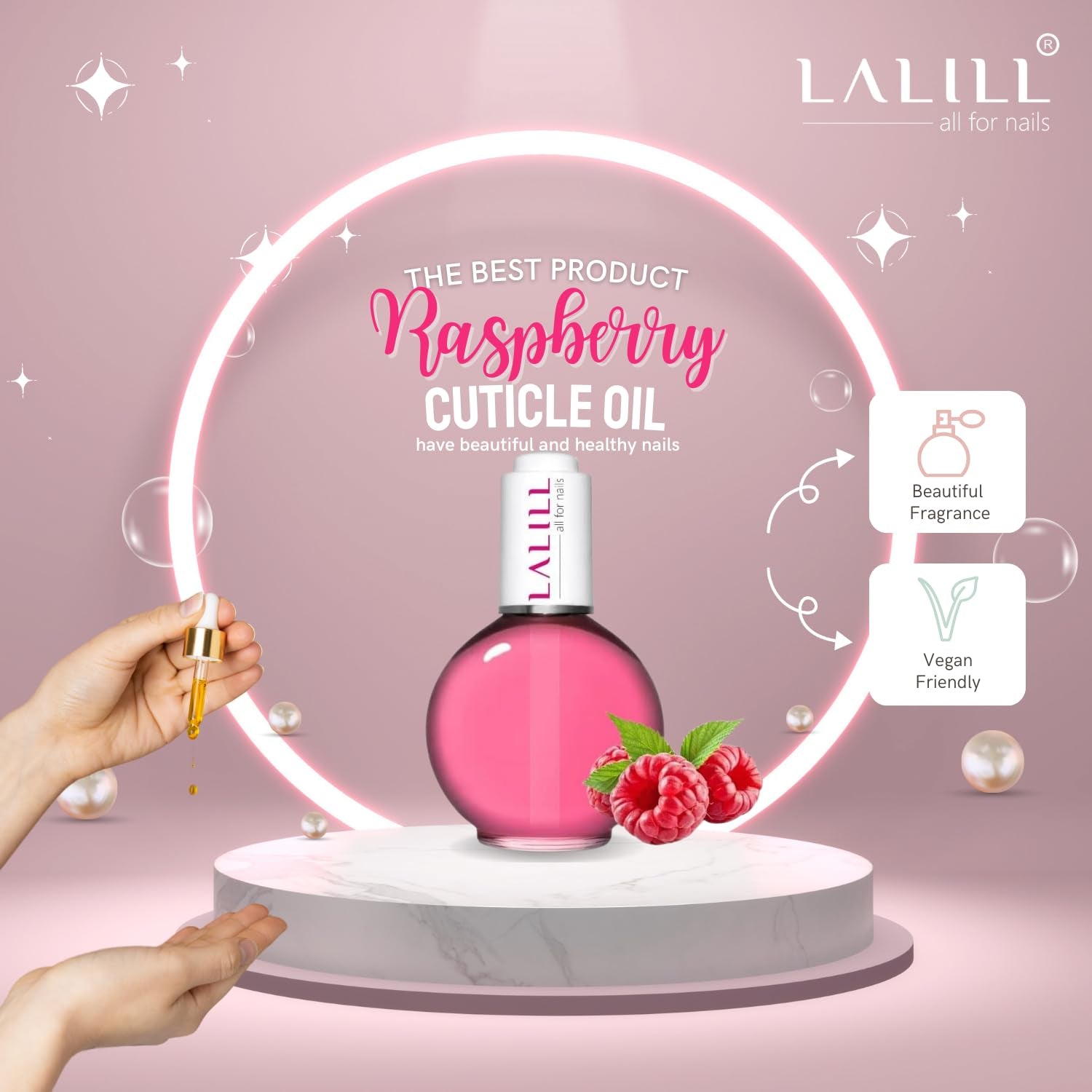 LALIILL Oliwka do skórek paznokci 75 ml - Himbeere Nagelpflegeöl - Nagelöl Pflege Für Nägel Nagelhaut - SPA Maniküre Naildesign Hände - Wegańskie - Z pipetą