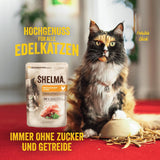 Shelma Mokra karma dla kotów z kurczakiem w sosie pomidorowo-ziołowym – pełnoporcjowa karma bezzbożowa z dużą zawartością mięsa – 28 x 85g (2,38kg)
