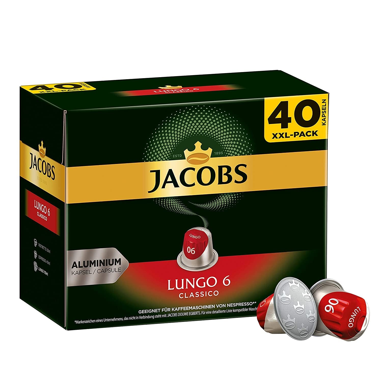 Kaffeekapseln Lungo Classico (nur für kurze Zeit) Megapack XXL i Kaffeekapseln Krönung Crema, 200 Kapseln kompatybilnych z Nespresso, 10er Pack, 10 x 20 Getränke, 1040 g