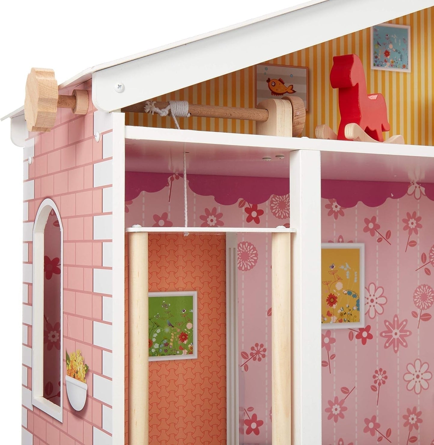 Amazon Basics 4-poziomowy drewniany domek dla lalek i akcesoria meblowe dla lalek 12" Naty Shop Domki dla lalek