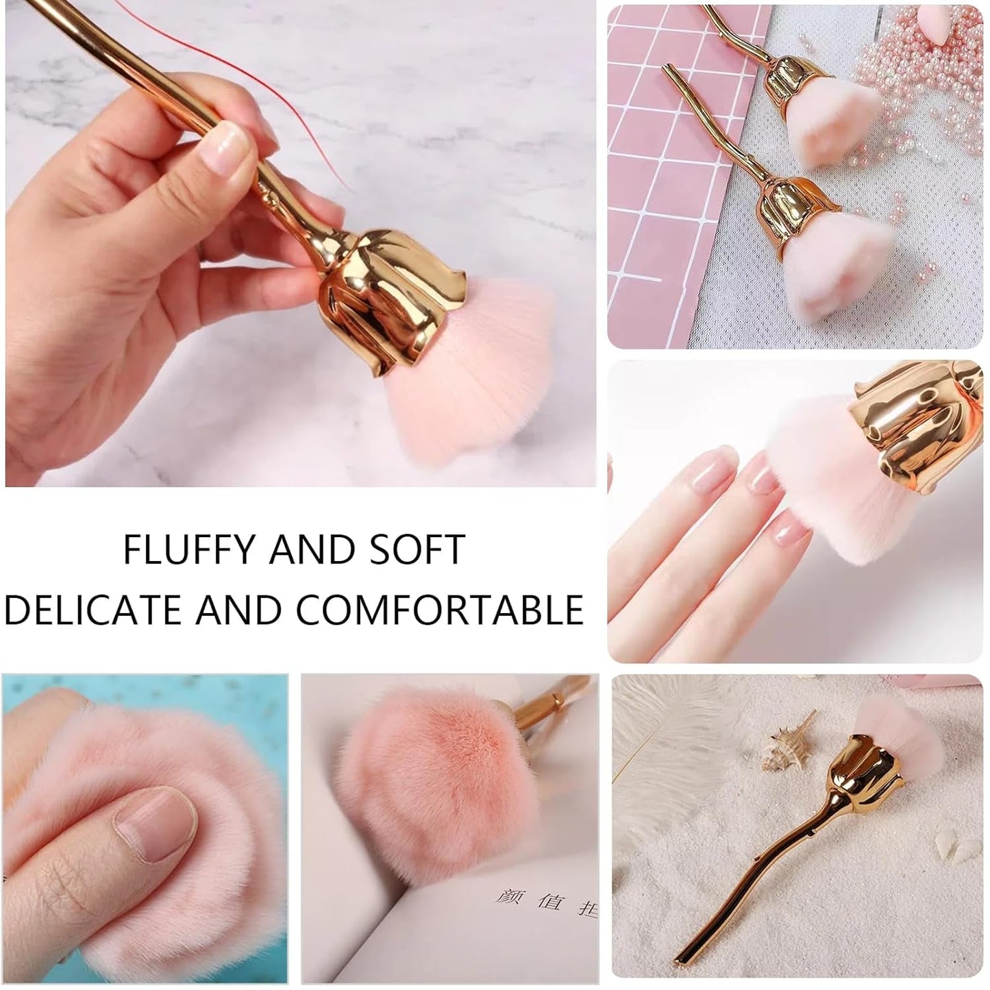 Nail Art Staubpinsel Für Maniküre Rose Kopfbürste,Nagel Kunst Staub Entferner Pinsel,Makijaż-Pinsel Weich,Zubehör Nagel Werkzeuge