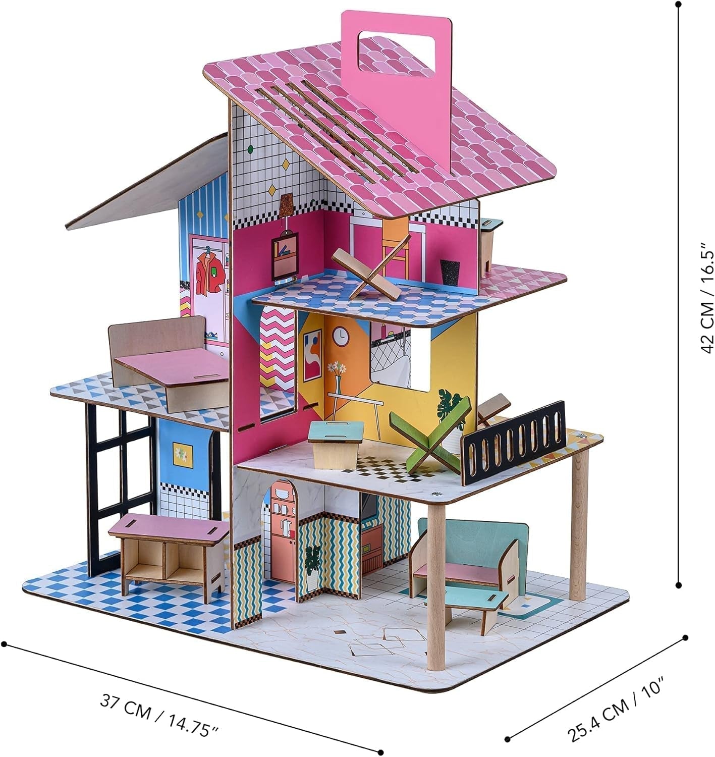 Olivia'S Little World 360 drewniany domek dla lalek dla dzieci 3,5 "lalek i 12 akcesoriów Multicolor TD-13260C domki dla lalek Naty Shop
