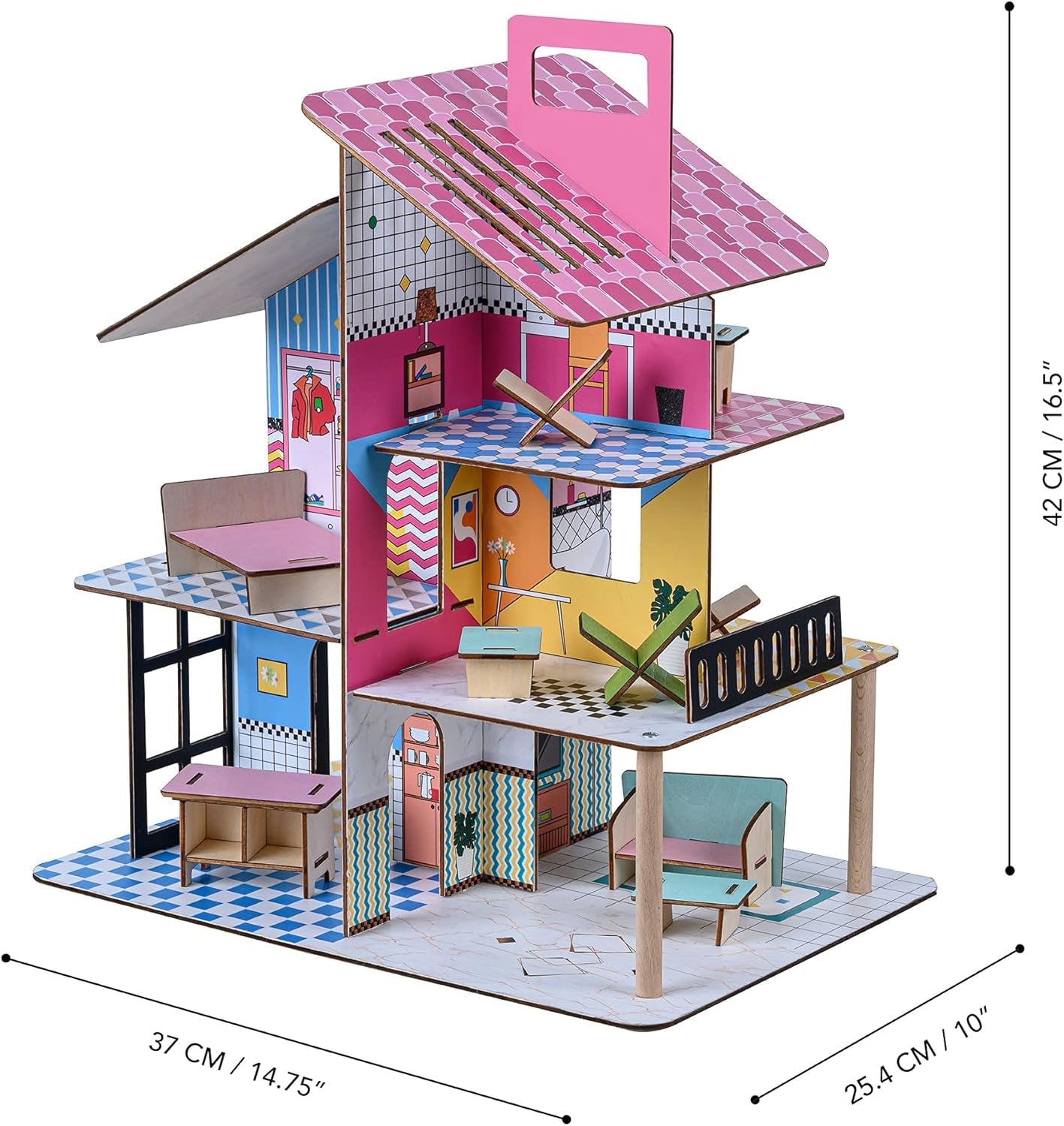 Drewniany domek dla lalek Olivia's Little World 360 dla dzieci, lalki 3,5 cala i 12 akcesoriów, wielokolorowy TD-13260C
