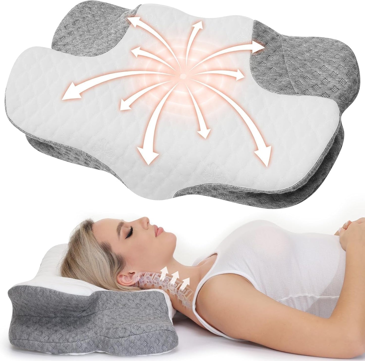 Poduszka pod szyję Wellsync Poduszka ergonomiczna Poduszka z pianki memory Poduszka ortopedyczna do podkładów bocznych Podkłady na plecach Podkłady na brzuch Ból szyi Biały Szary Poduszki ortopedyczne szyjki macicy Naty Shop Domyślny tytuł