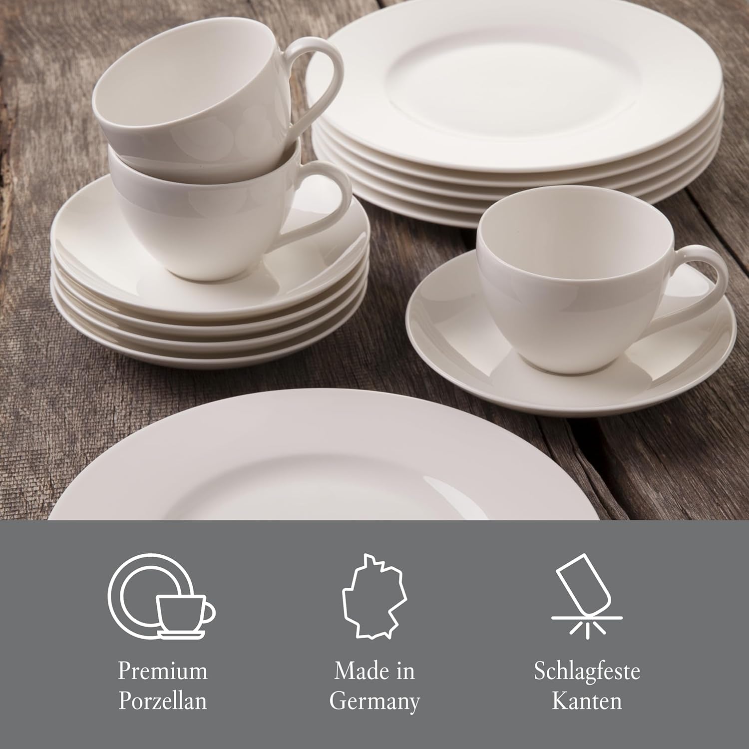 vivo - Grupa Villeroy & Boch - Podstawowy biały 30-częściowy zestaw zastawy stołowej, można myć w zmywarce i kuchence mikrofalowej, Biały zestaw zastawy stołowej, Zestaw do kawy, Ceramika, Talerze, Filiżanki, Porcelana premium