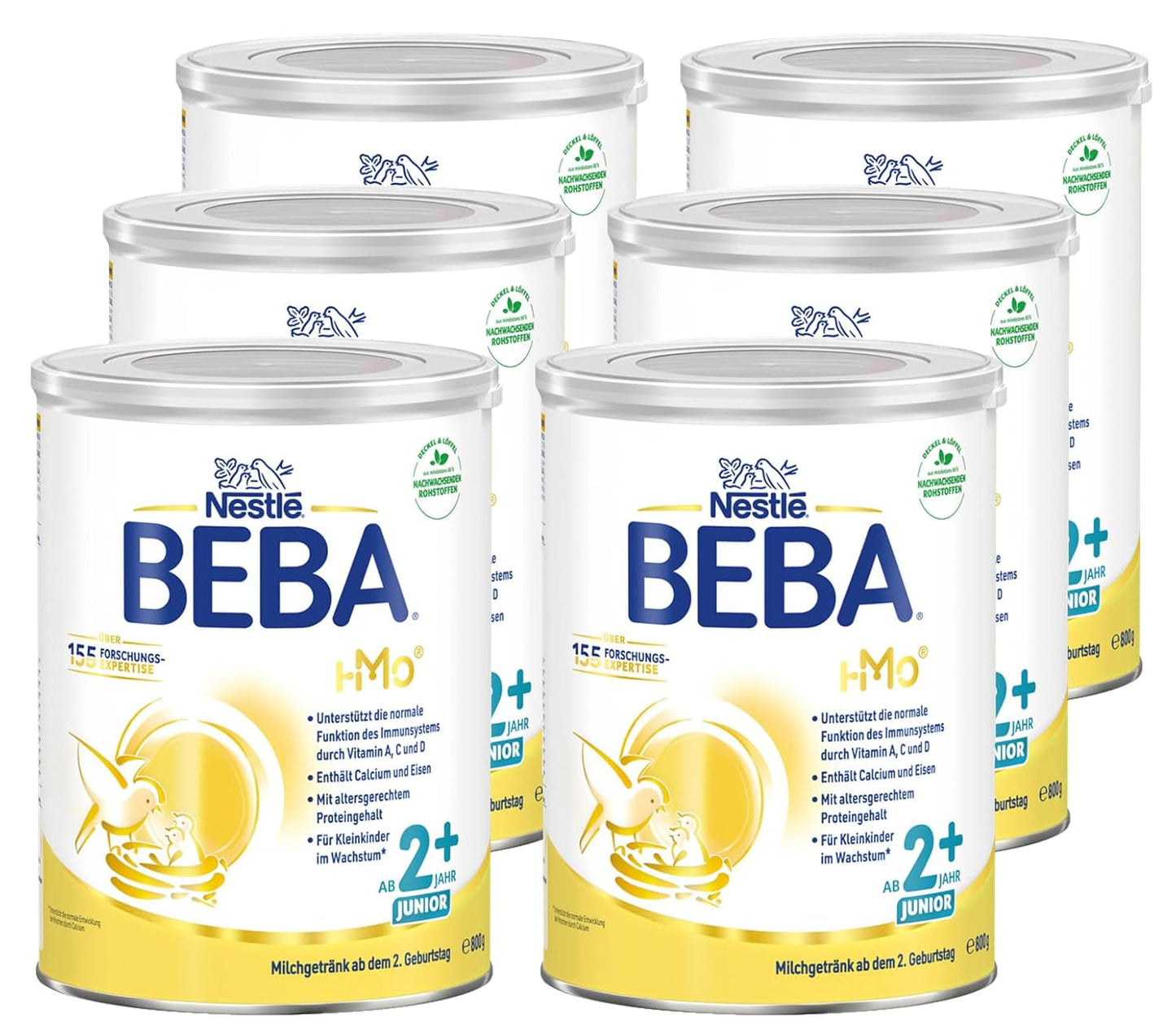 BEBA Junior 2+ napój mleczny od 2 lat, z HMO, zawartość białka dostosowana do wieku, tylko laktoza, bez oleju palmowego, bez oleju rybnego, pokarm dla małych dzieci, mleko w proszku dla dzieci, opakowanie 6 szt. (6 x 800 g)