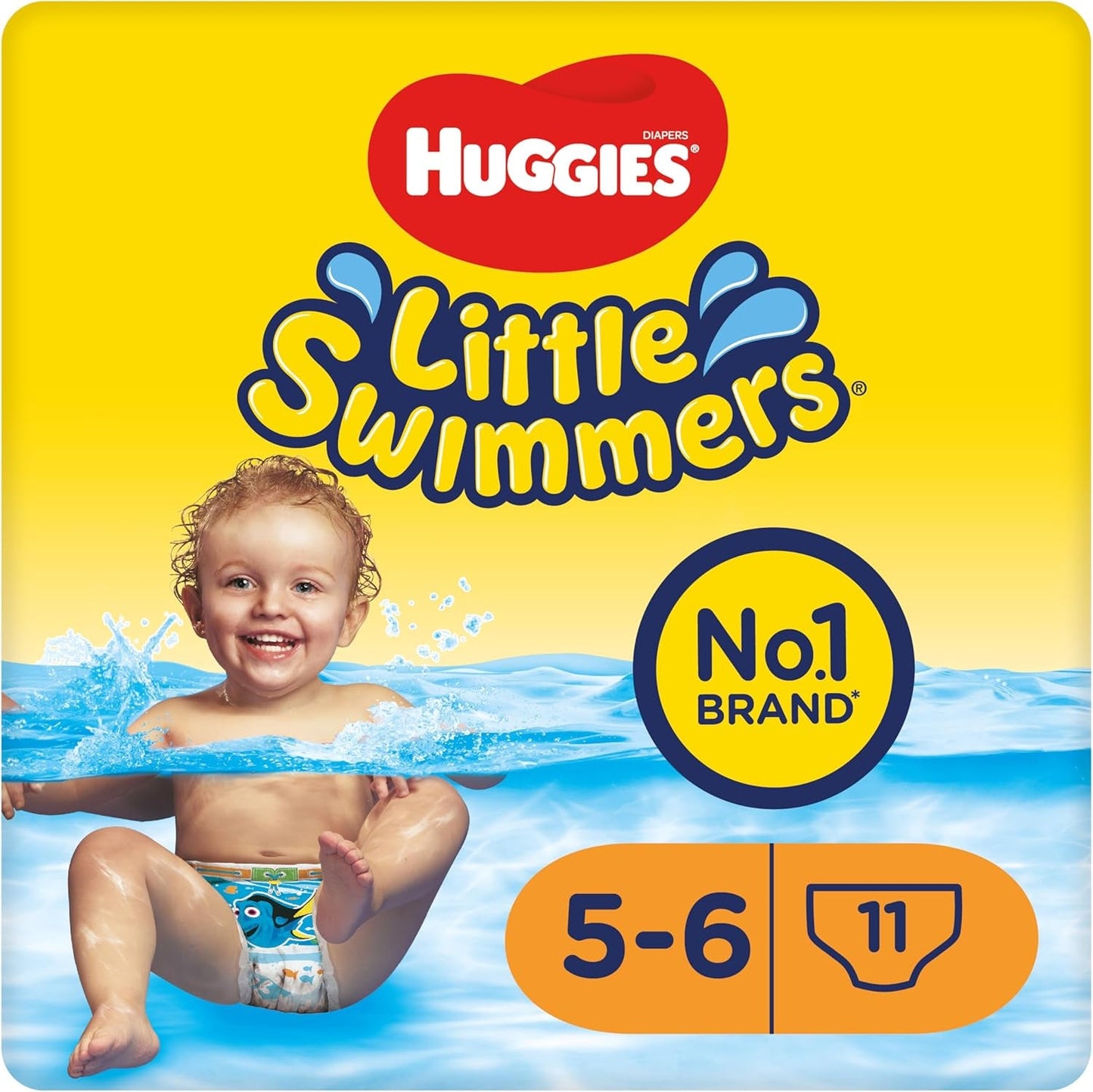 Huggies Little Swimmers Jednorazowe pieluszki do pływania dla niemowląt i małych dzieci, rozmiar 5-6 (12-18 kg), 11 pieluszek do pływania, unisex