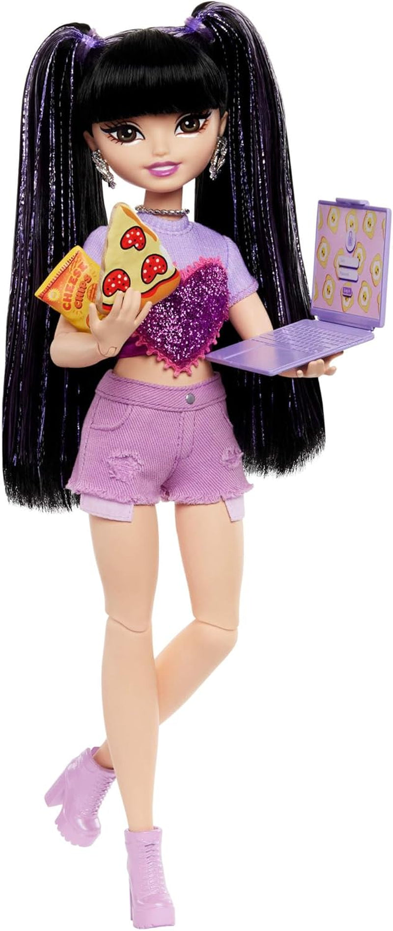 Lalka Barbie Dream Besties i akcesoria, ruchoma lalka Teresa Fashion z brązowymi włosami i spinkami do włosów, 10 elementów z motywem gry wideo, HYC23 Naty Shop Dolls Wideo i jedzenie