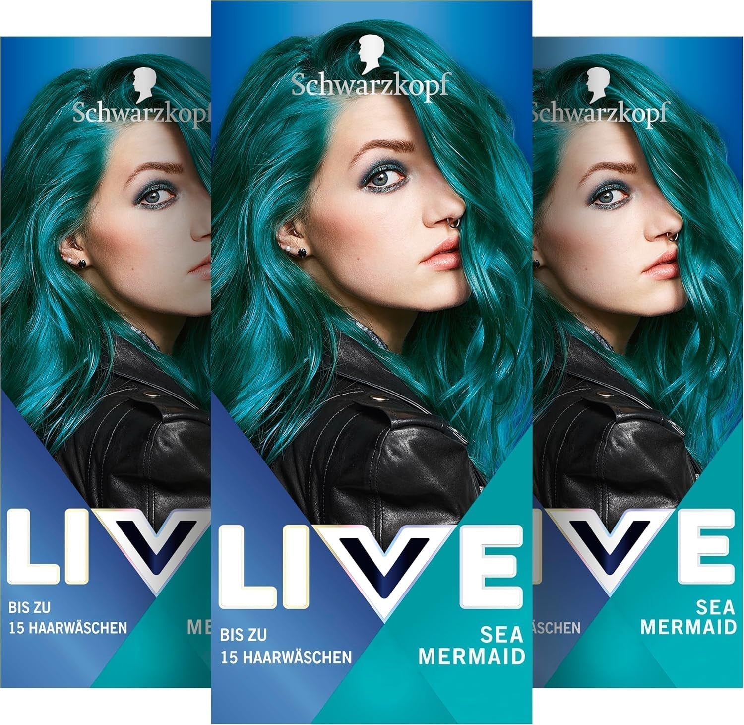Schwarzkopf LIVE Ultra Brights Semi-Permanent Hair Color 097 Mermaid (3 x 80 ml), koloryzacja zapewniająca intensywne rezultaty lub pastelowe kolory, wytrzymuje 12-15 myć, z odżywką pielęgnacyjną Kolor włosów Naty Shop Domyślny tytuł