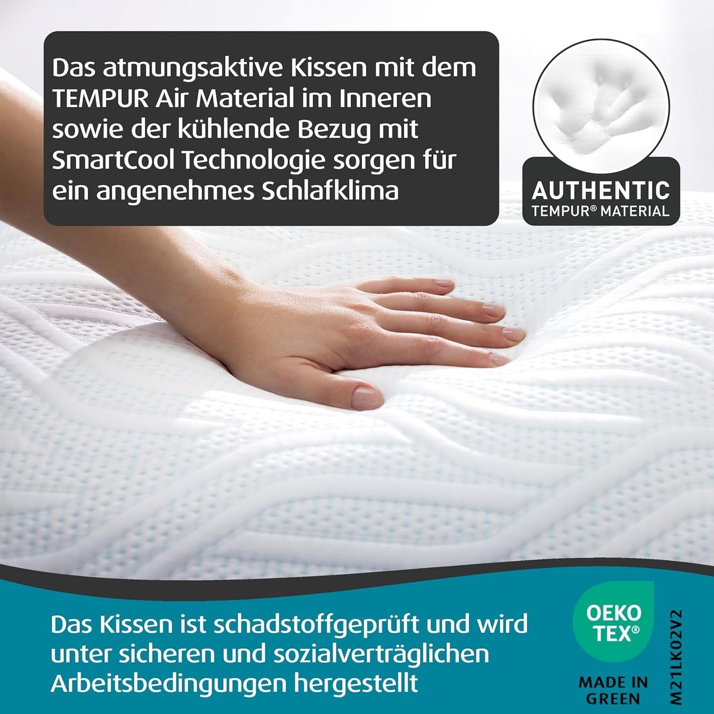 Poduszka do spania TEMPUR Comfort Air Medium, Oddychająca poduszka do każdej pozycji do spania, OEKO-TEX MADE w kolorze ZIELONYM, średnia twardość, 40 x 80 cm Poduszki standardowe Naty Shop