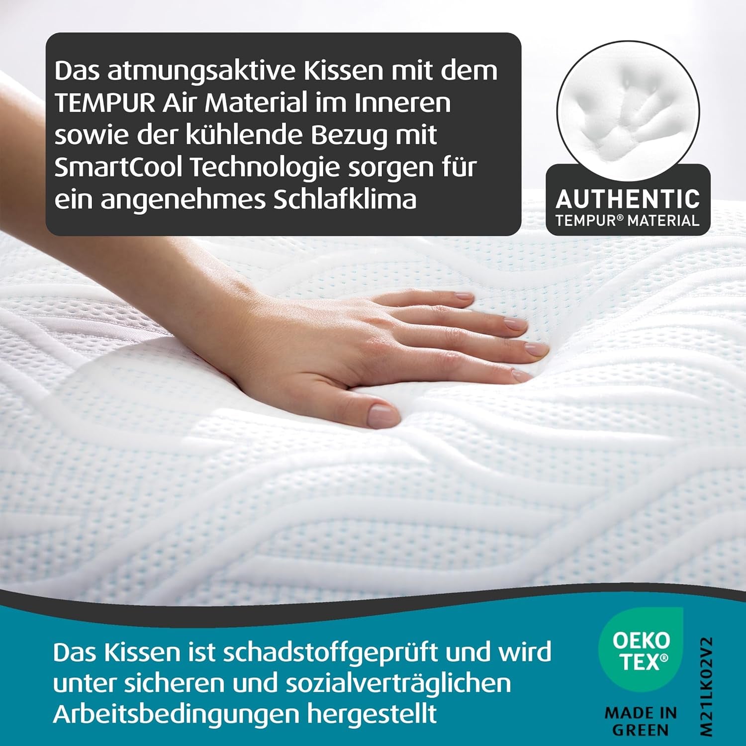 Poduszka do spania TEMPUR Comfort Air Medium, Oddychająca poduszka do każdej pozycji do spania, OEKO-TEX MADE w kolorze ZIELONYM, średnia twardość, 40 x 80 cm Poduszki standardowe Naty Shop