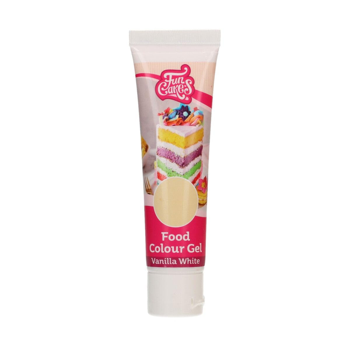Barwnik spożywczy Funcakes White Vanilla Gel: Wysoce skoncentrowany barwnik spożywczy do ciast, śmietany, kremówki, marcepanu, ciastek, lekkie dawkowanie, pojedyncze krople do tworzenia żywych kolorów, Halal, 30 g