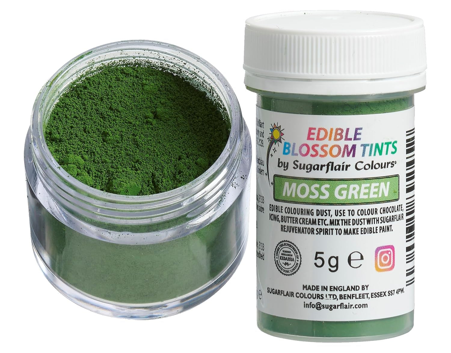 Sugarflair Blossom Tint Dust Moss Green Food Coloring Powder - Barwnik spożywczy w proszku do dekoracji ciast, kremówki, lukru, czekolady, kremu maślanego, makaroników i nie tylko - 5G