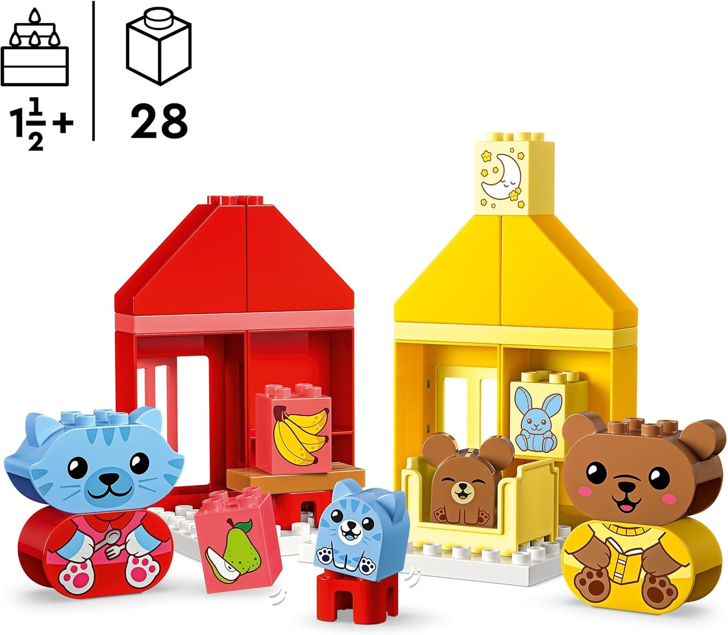 LEGO DUPLO Codzienne czynności: jedzenie i pora snu, edukacyjna zabawka dla malucha zachęcająca do rozwoju społecznego i emocjonalnego, z 4 figurkami zwierząt, prezent dla dzieci od 18. miesiąca życia 10414 Zestawy do budowania Besuche den LEGO-Store