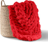 Gruby koc robiony na drutach, narzuta, w 100% ręcznie robiony na drutach z przędzy szenilowej jumbo (127 x 152,4 cm, liliowo-szary) Adyrescia Red 50 „X60” Łóżka i koce