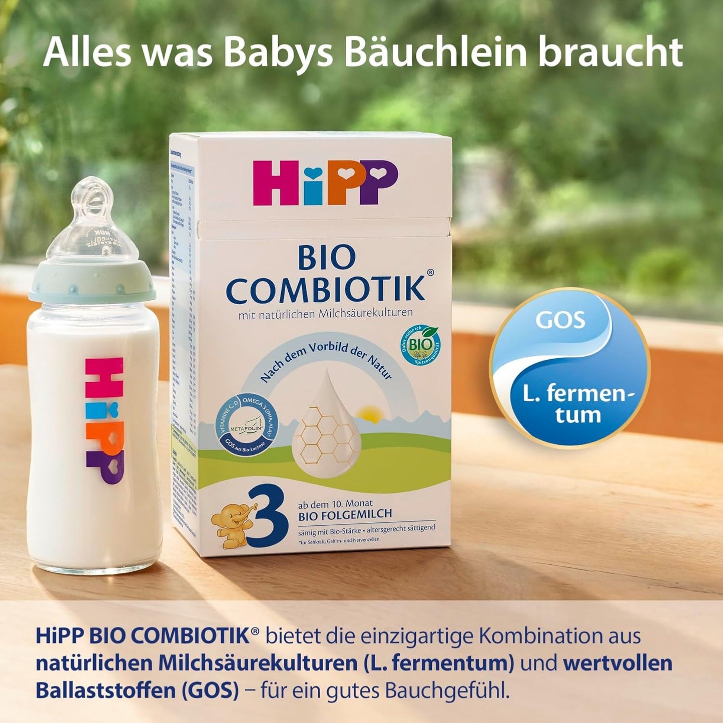 HiPP 3 Organic Combiotik (4 x 600g), mleko następne od 10 miesiąca życia, z naturalnymi kulturami kwasu mlekowego, witaminami C i D, GOS, Omega-3 (DHA, ALA), najwyższej jakości organicznej