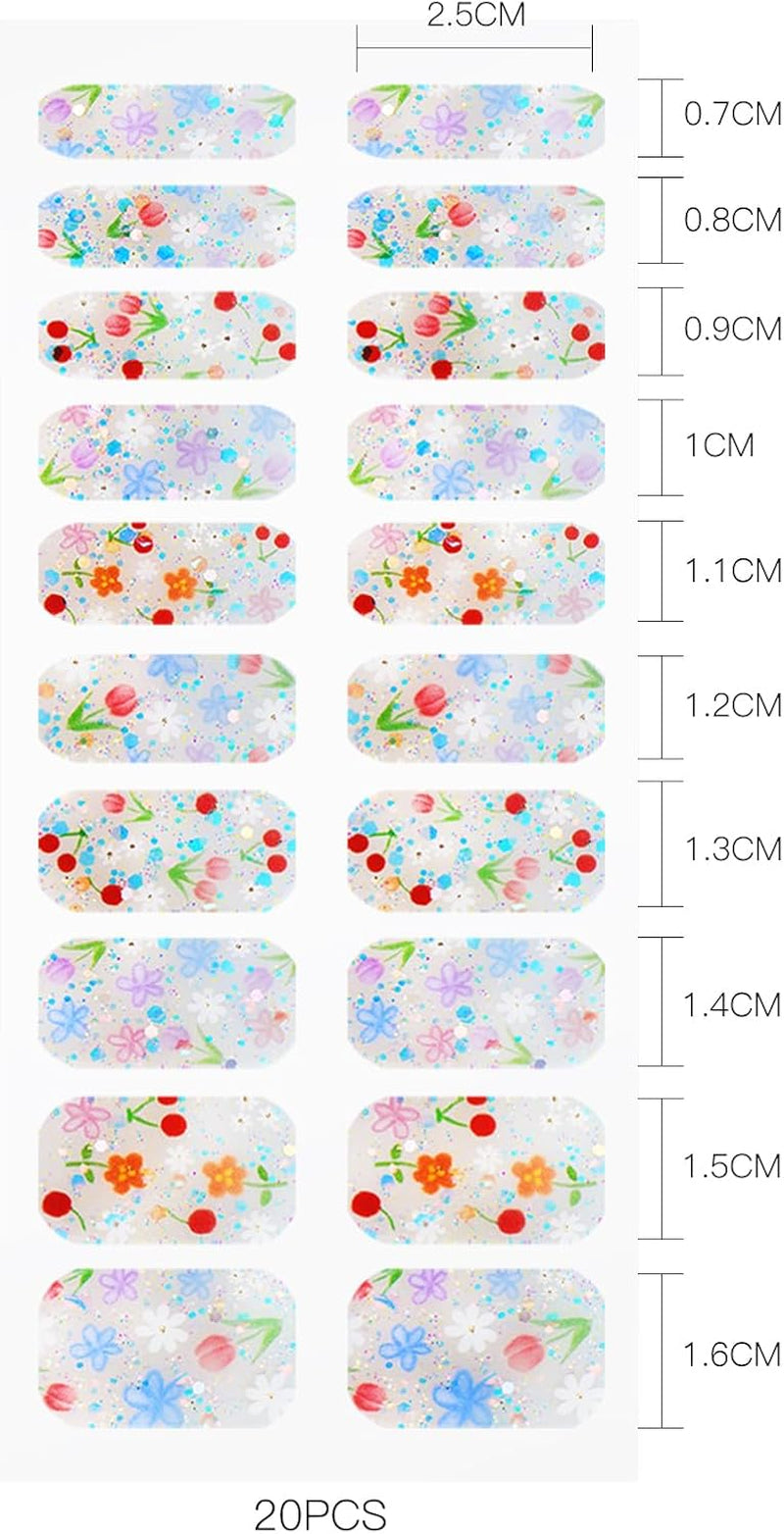 JMEOWIO Nagelfolie UV Härtend Bunter Blumenglitzer Żelowe paski do paznokci UV Nagelsticker Nagelaufkleber Nail Art Dekoration Nageldesign Zubehör